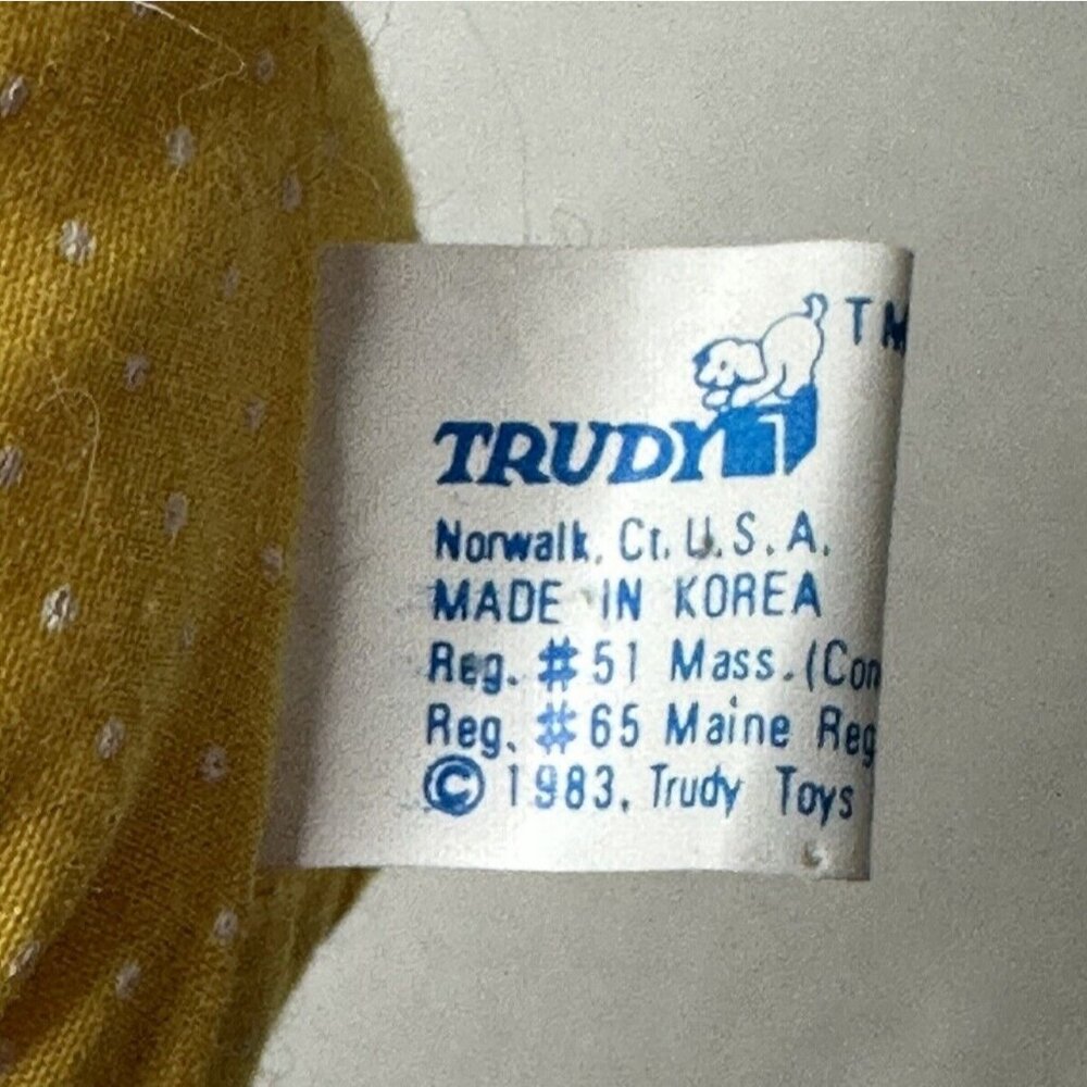 Vintage Trudy Toys Plush Doll Yellow Polka Dot 1983 Lysol Logo Tag attached - Picture 4 of 11